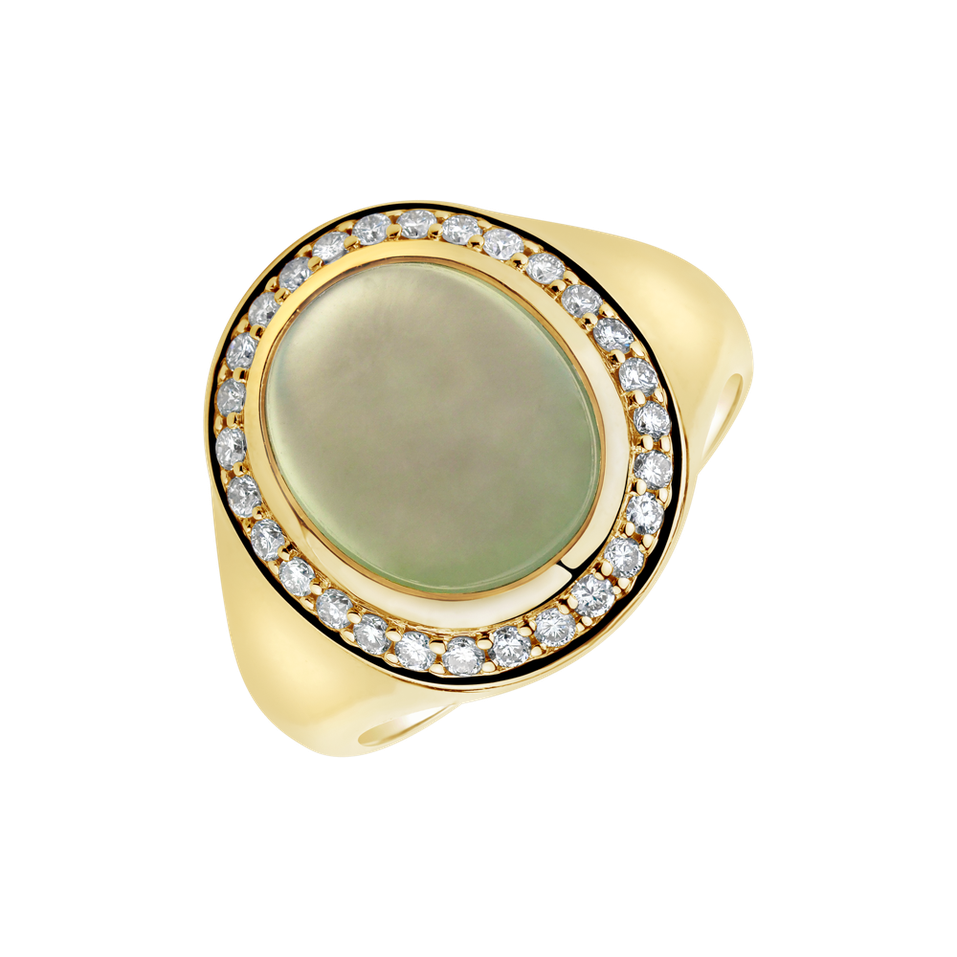 Diamond ring with Prehnite Mistress Moonlight