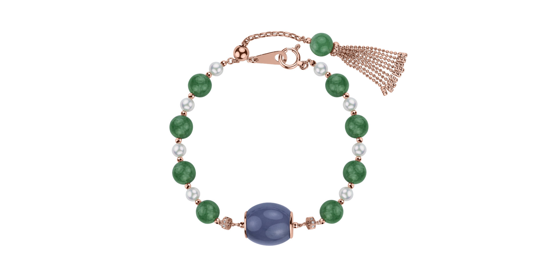 Diamond bracelet with Jade and Pearl Secret Lure