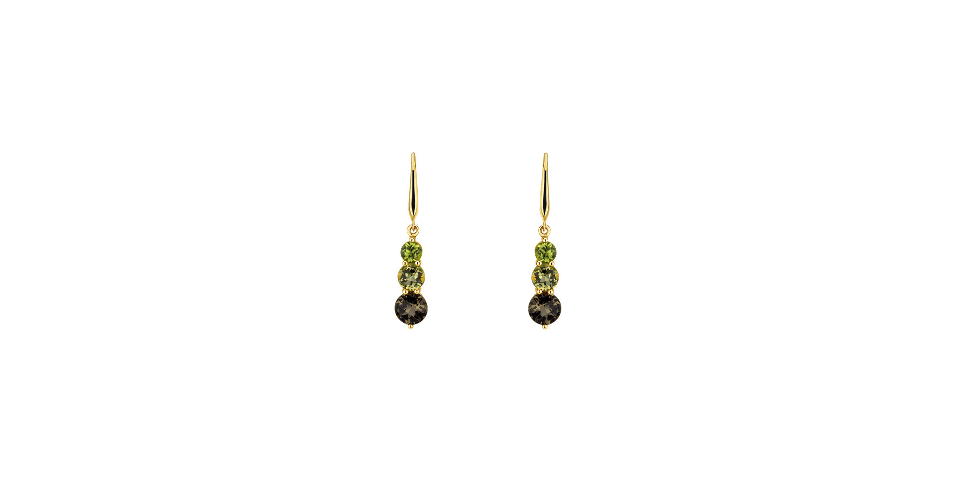 Earrings with Peridot, Lemon and Smoky Quartz Tripple Bonbons