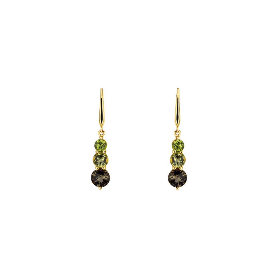 Earrings with Peridot, Lemon and Smoky Quartz Tripple Bonbons