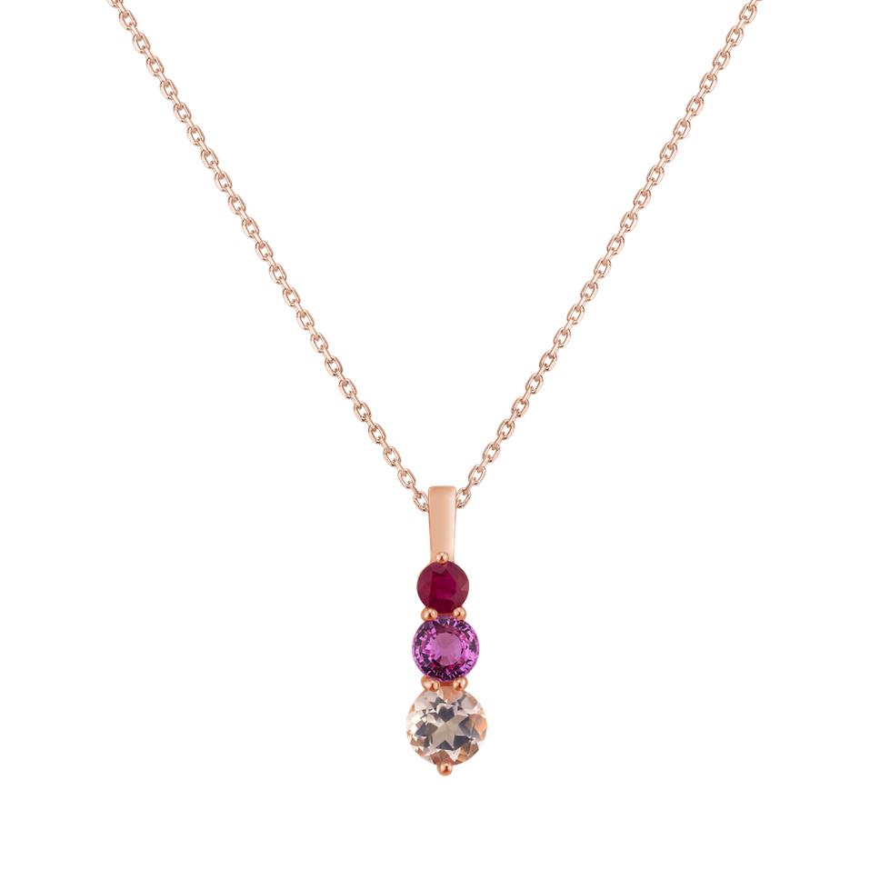Pendant with Ruby, Rose Quartz and Sapphire Pink Tripple Bonbons