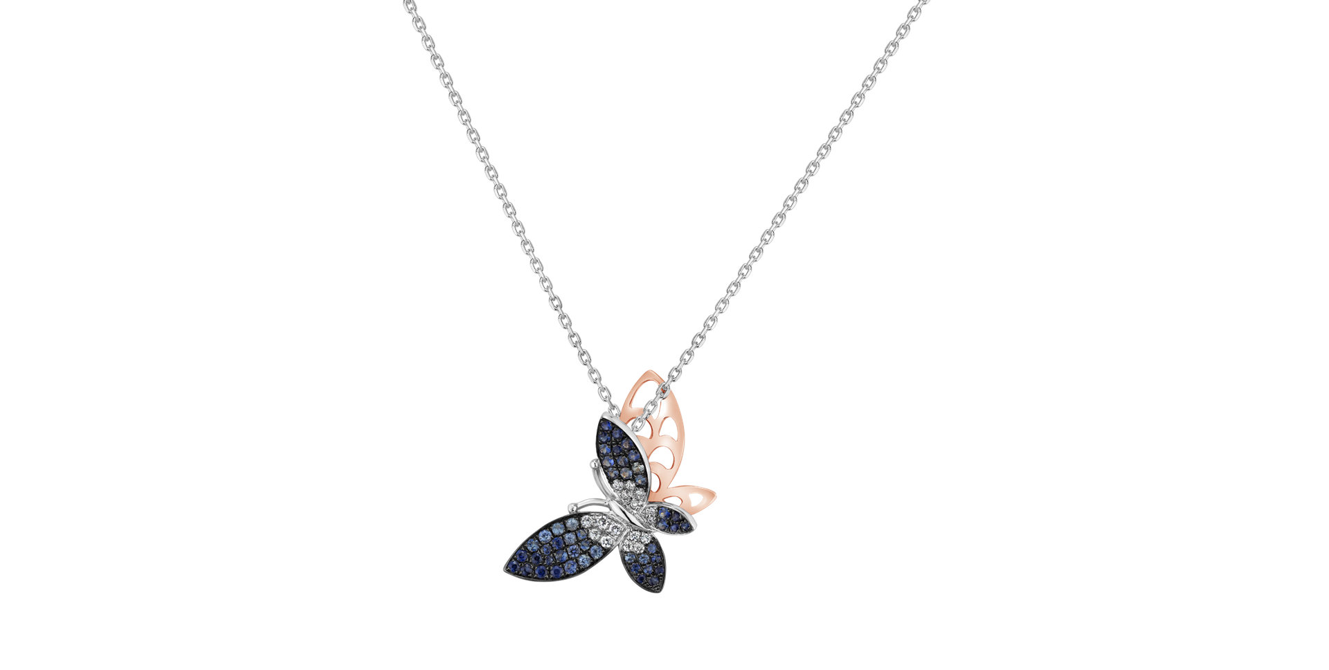 Diamond pendant with necklace and Sapphire Shadow Butterfly