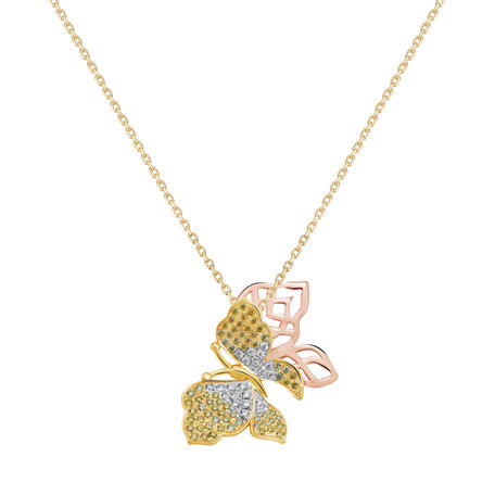Pendant with necklace and yellow and white diamonds Dazzling Wings