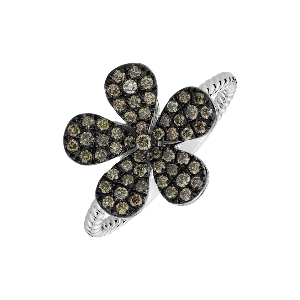 Ring with brown diamonds Flower Caress