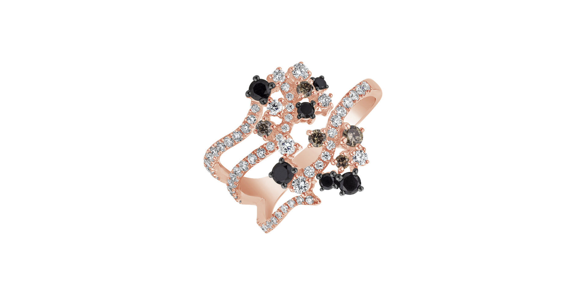 Ring with white, brown and black diamonds Stellar Sun