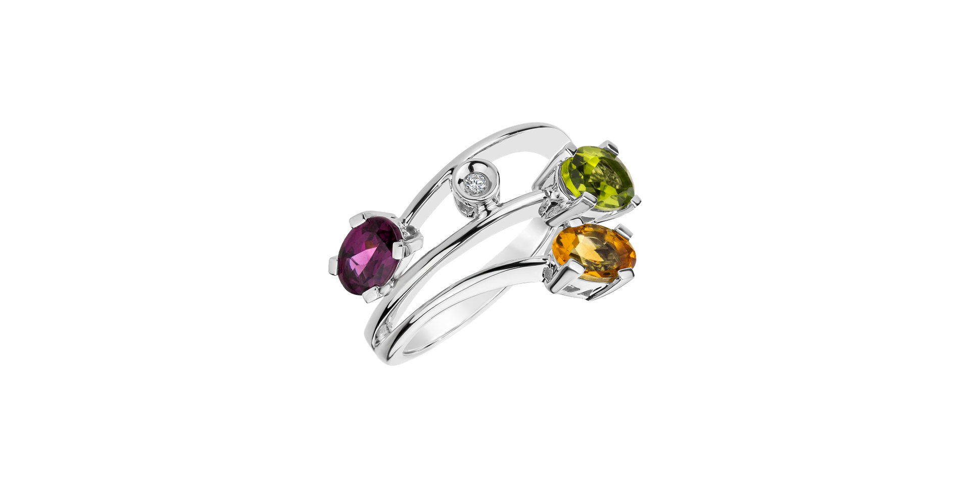 Diamond ring with Citrine, Peridote and Rhodolite Glanc