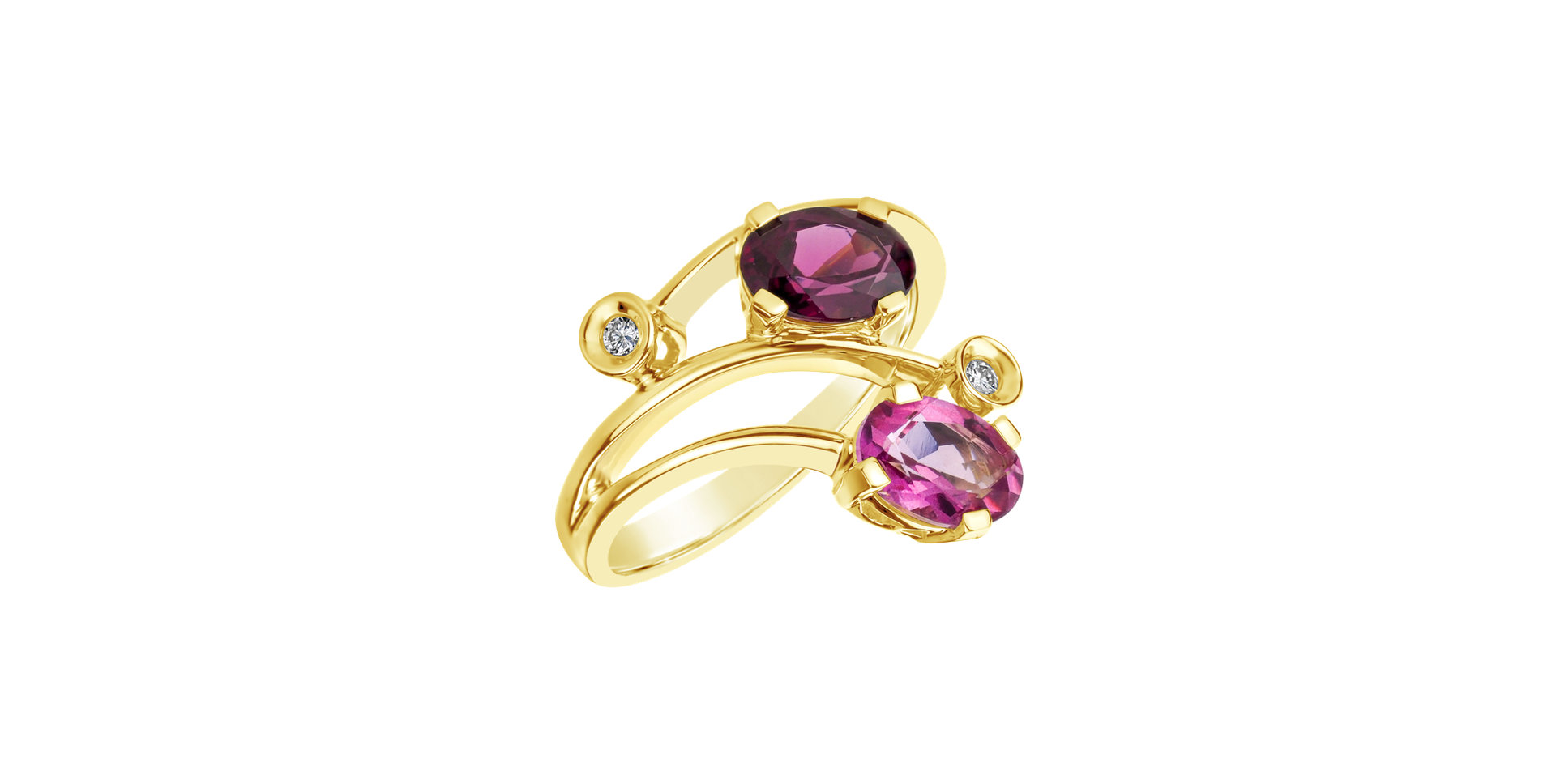 Diamond ring with Topaz and Rhodolite Magic Flower