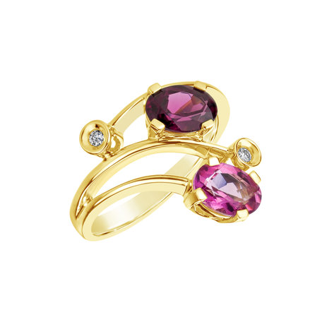 Diamond ring with Topaz and Rhodolite Magic Flower