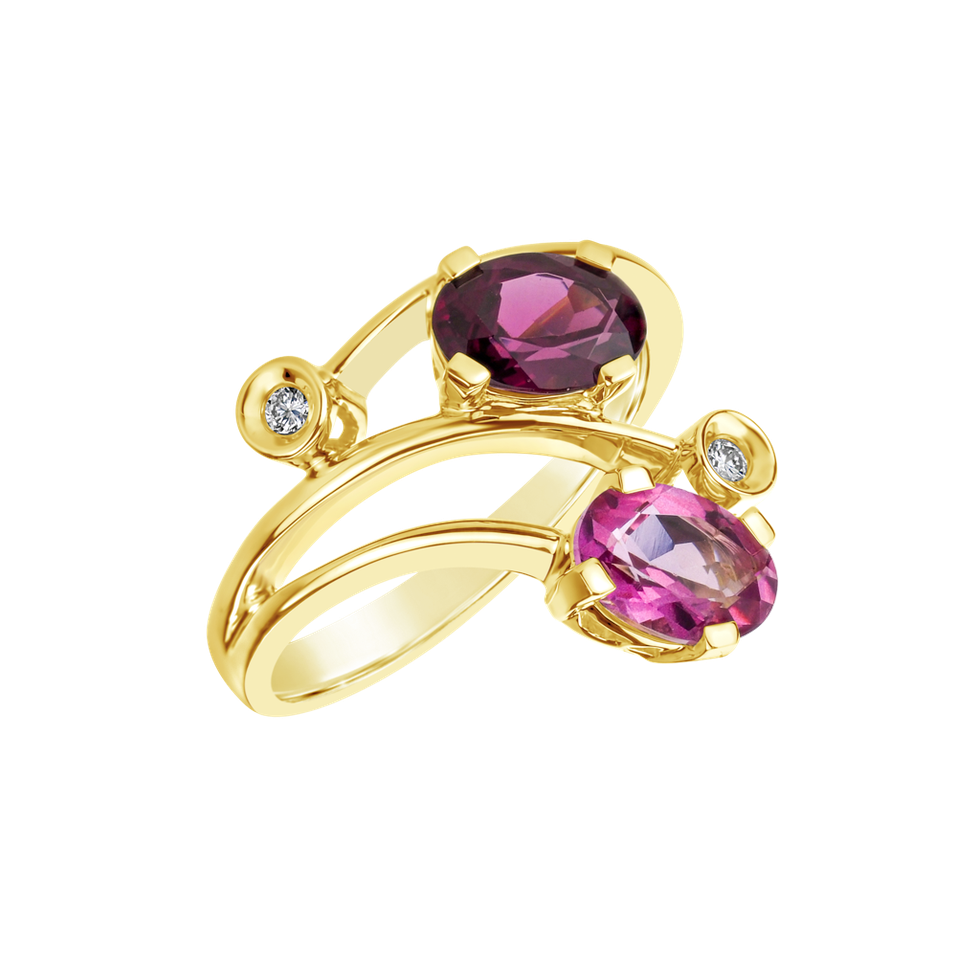 Diamond ring with Topaz and Rhodolite Magic Flower