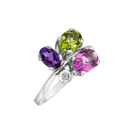 Diamond ring with Amethyst, Topaz and Peridote Multicolor