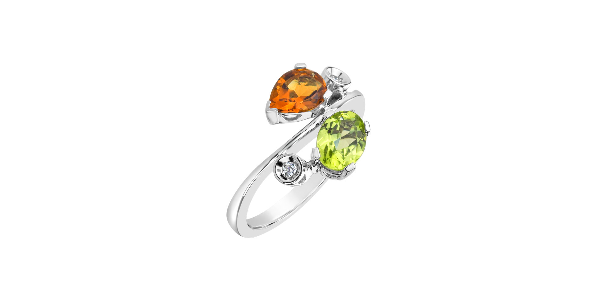 Diamond ring with Peridote and Citrine Rio