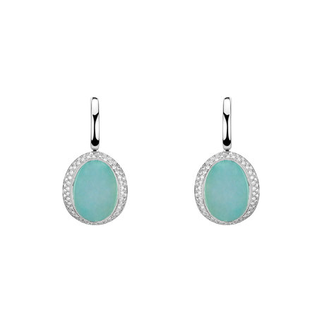 Diamond earrings with Chalcedony Rainbow Drop