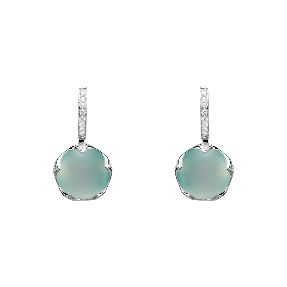 Diamond earrings with Chalcedony Vivid Blossom