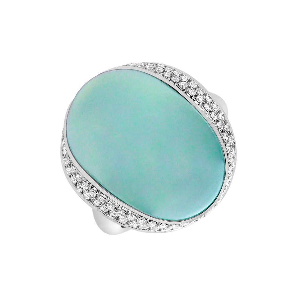 Diamond ring with Chalcedony Rainbow Blossom