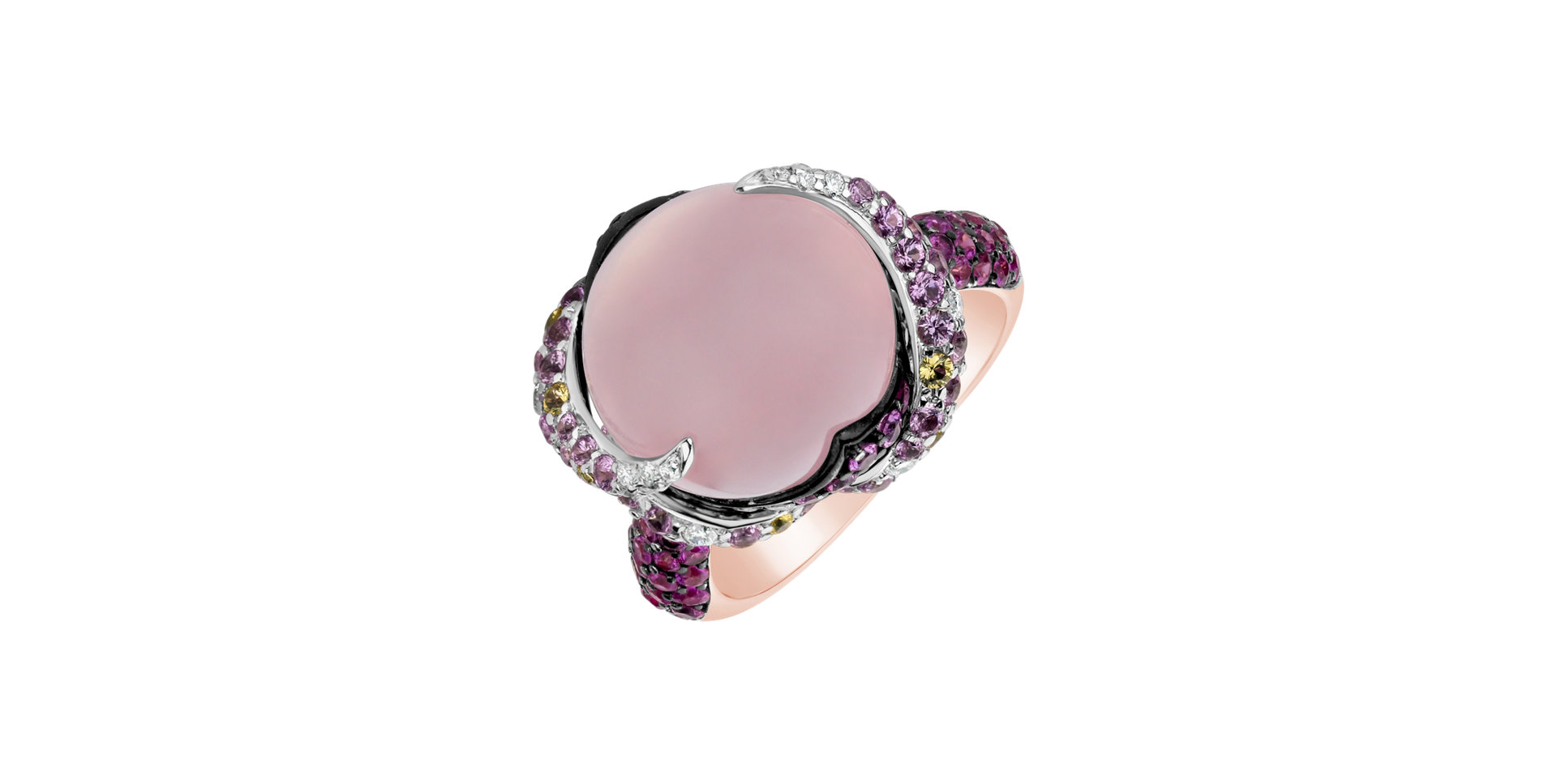 Diamond ring with Rose Quartz and Sapphire Secret Pomp