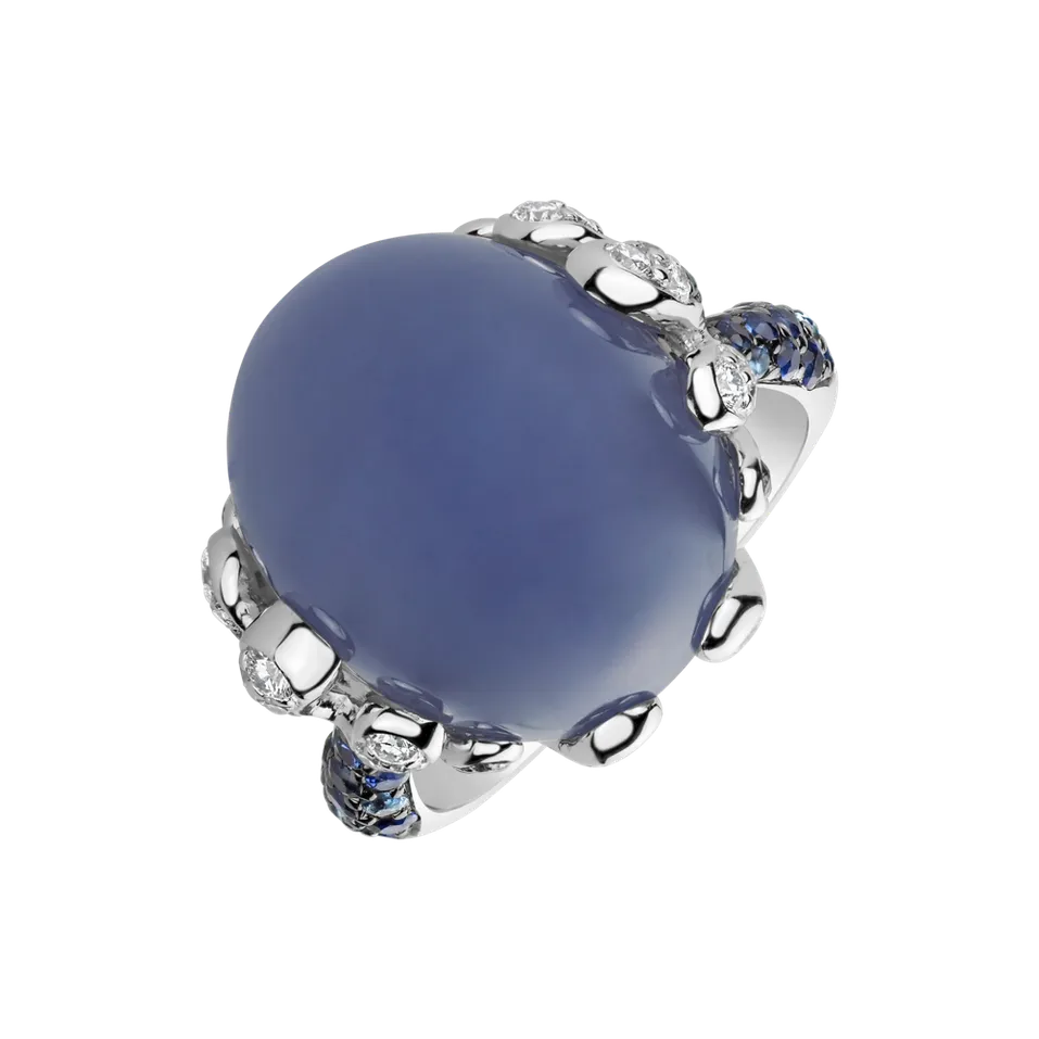 Diamond ring with Chalcedony and Sapphire Heaven Temptation