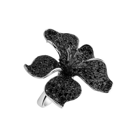 Ring with black and white diamonds Orchid Desire