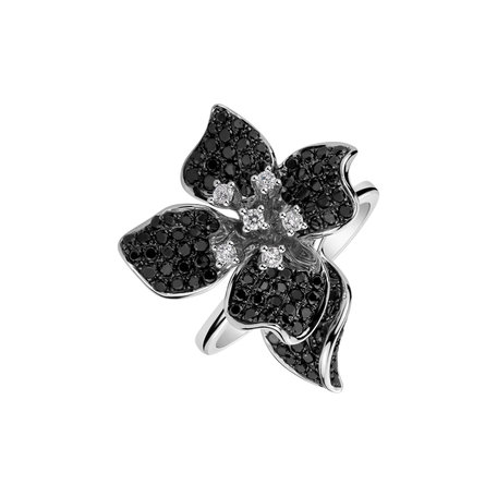 Ring with black and white diamonds Orchid Wish