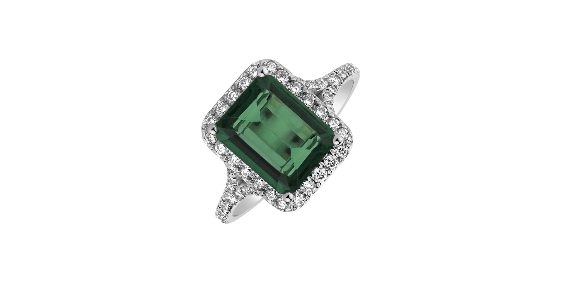 Diamond ring with Emerald Fantasy Gem