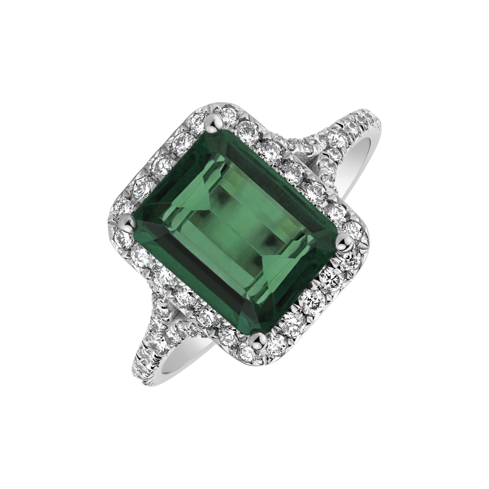 Diamond ring with Emerald Fantasy Gem