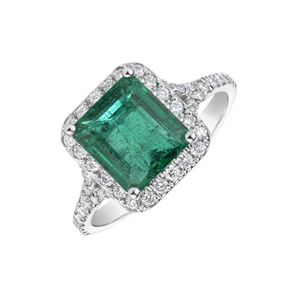 Diamond ring with Emerald Fantasy Gem