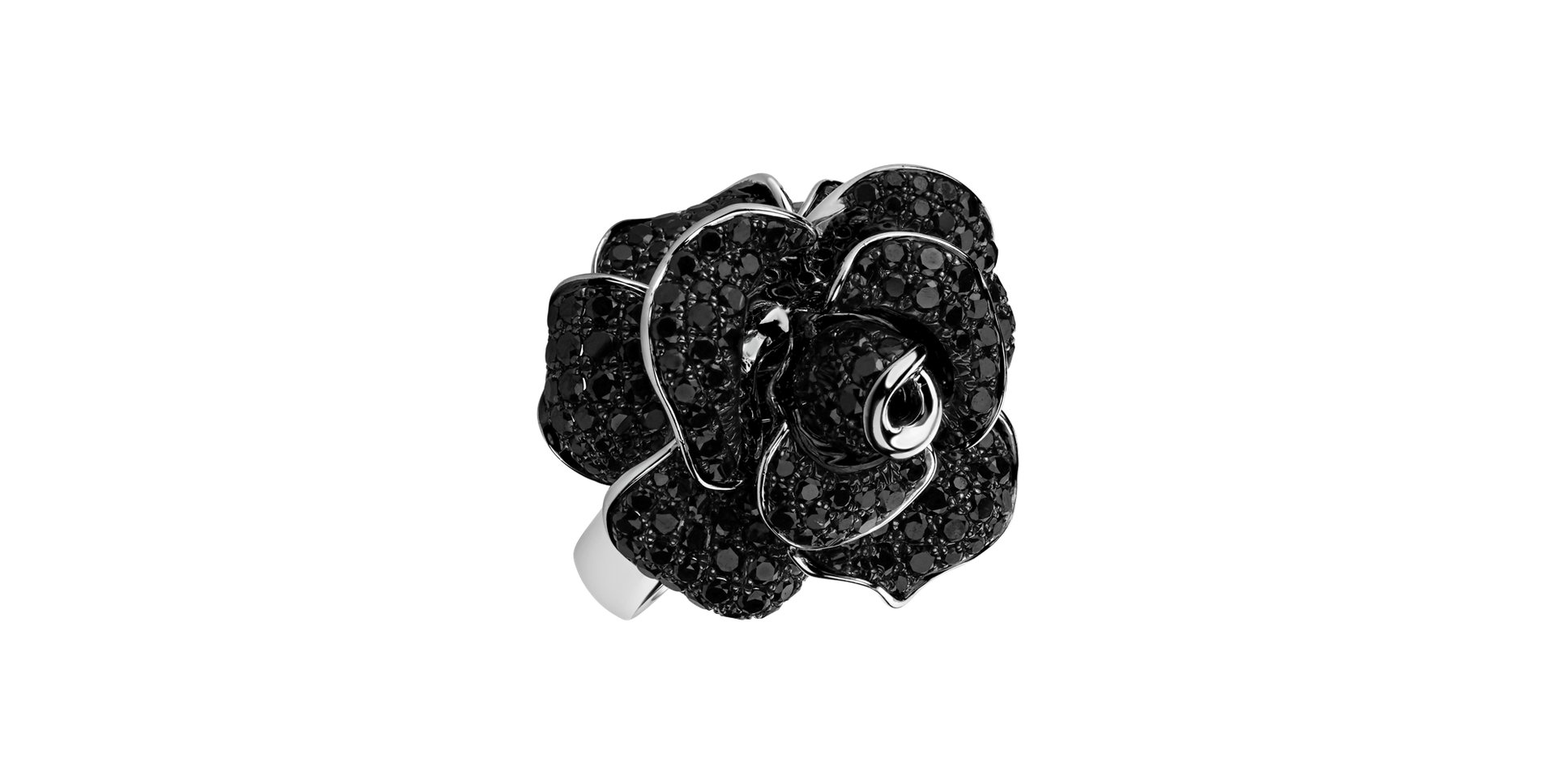 Ring with black and white diamonds Flower Legend