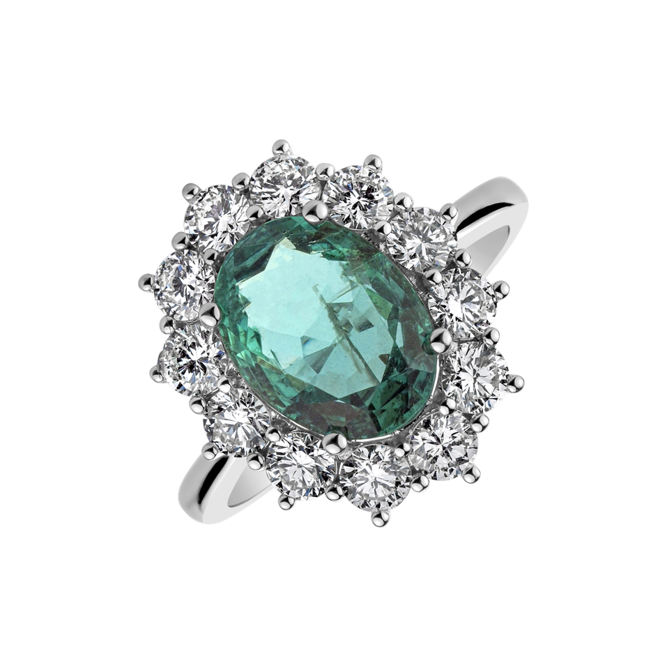 Diamond ring with Emerald Sky Goddess