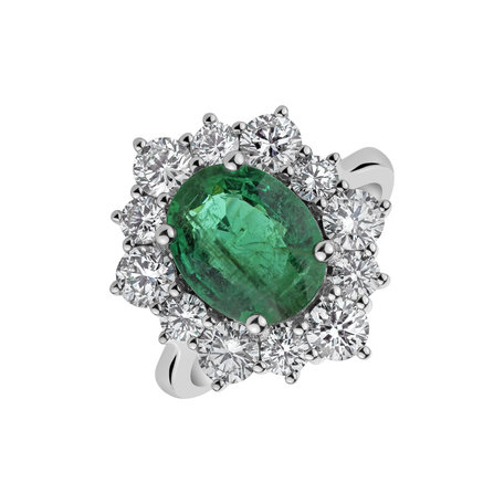 Diamond ring with Emerald Night Goddess