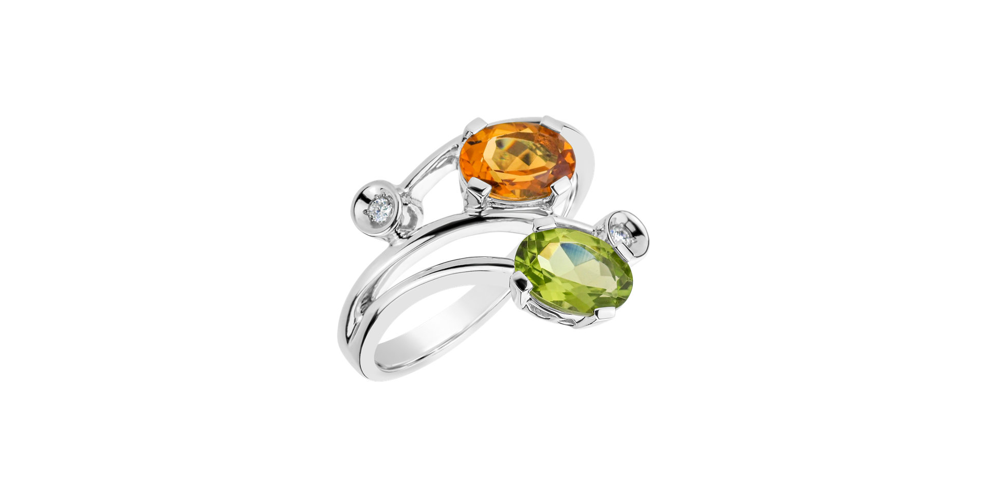 Diamond ring with Peridote and Citrine Magic Flower