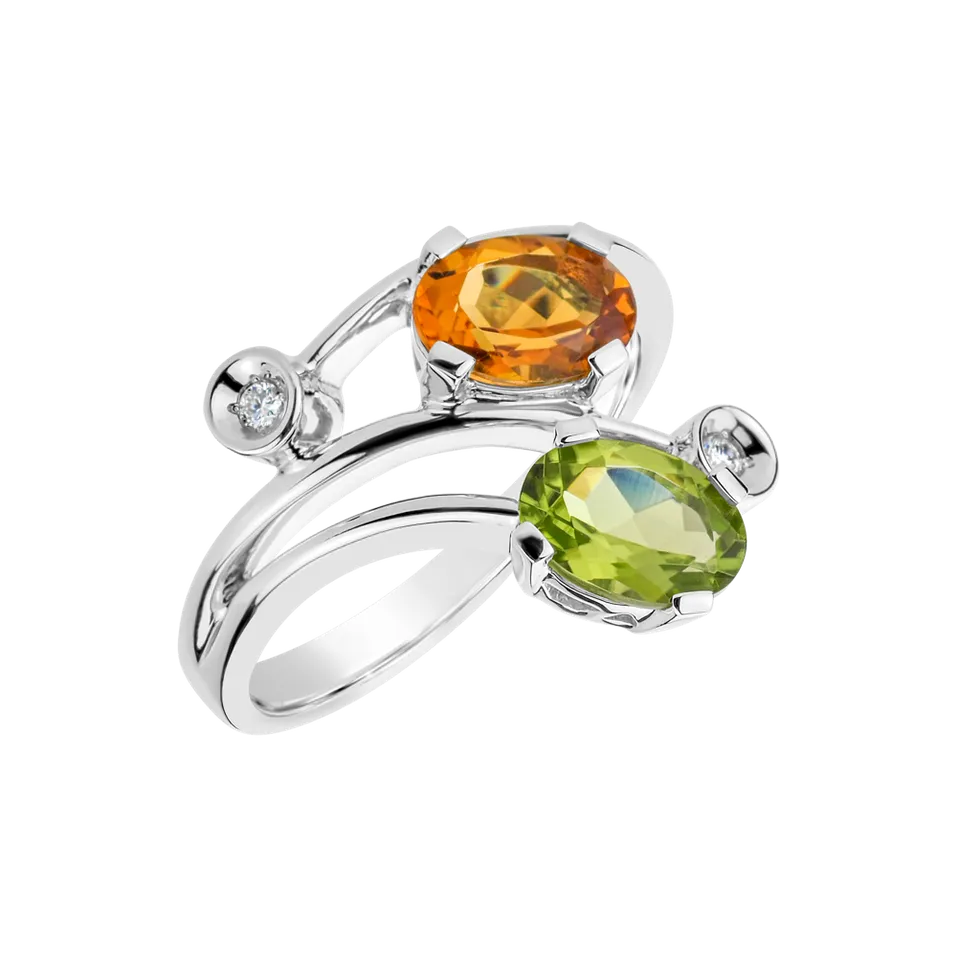 Diamond ring with Peridote and Citrine Magic Flower