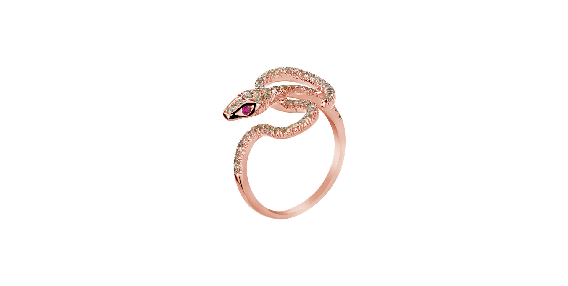 Ring with brown diamonds and Ruby Dreamy Snake