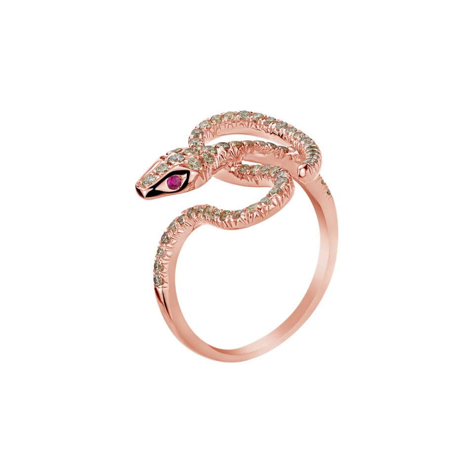 Ring with brown diamonds and Ruby Dreamy Snake