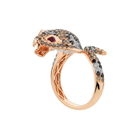 Ring with brown and white diamonds, Ruby and Mother of Pearl Queen Cobra