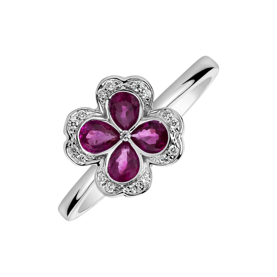 Diamond ring with Ruby Pink Luck