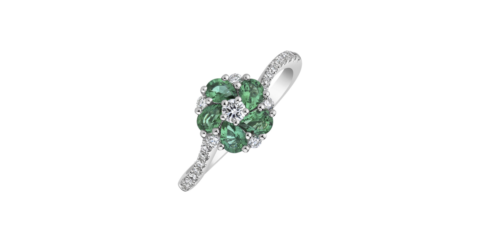 Diamond ring with Emerald Flower Grenette