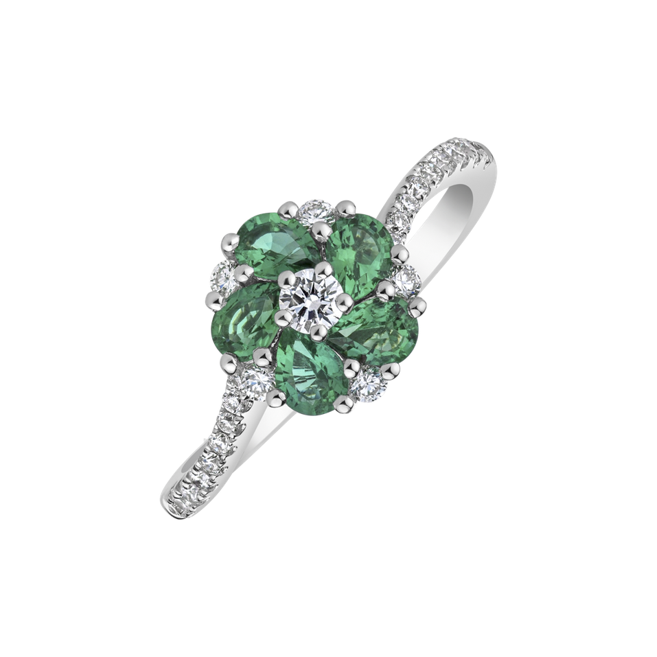 Diamond ring with Emerald Flower Grenette