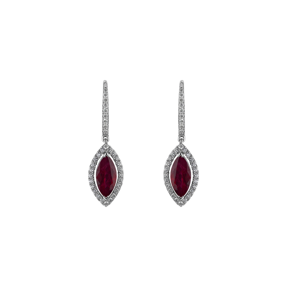 Diamond earrings with Ruby Red Leafs