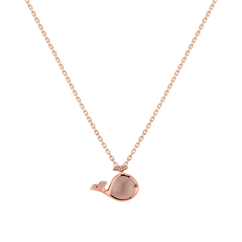 Diamond pendant and necklace with black, white diamonds and Rose Quartz Whale Love