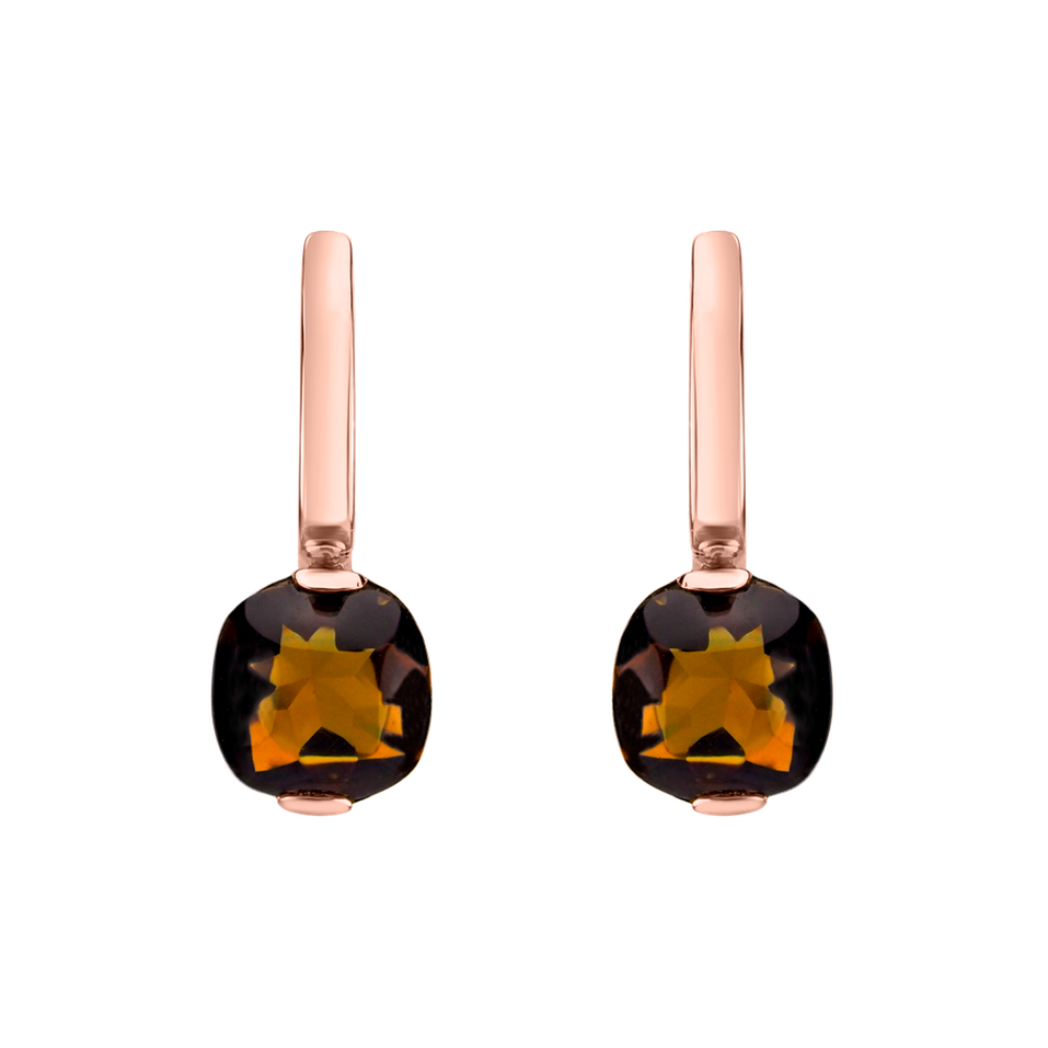 Earrings with Cognac Quartz Bonbon