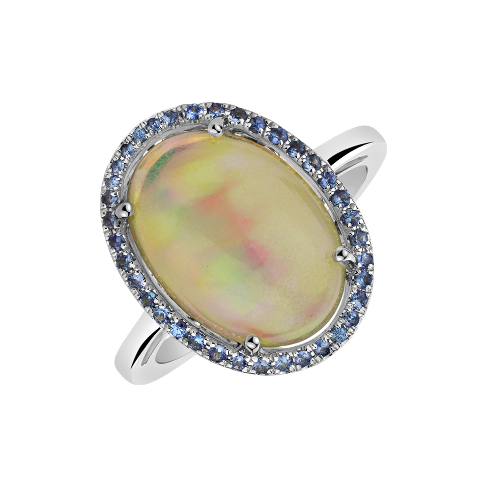 Diamond ring with Sapphire and Opal Opal Elegance