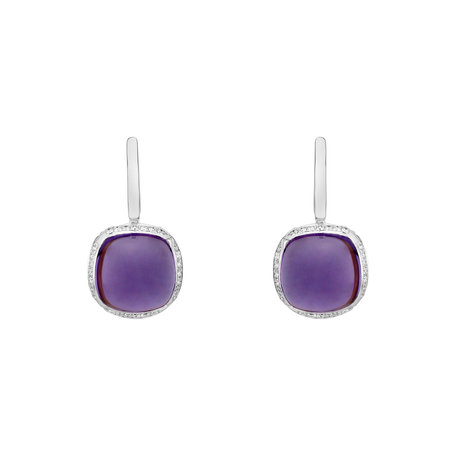 Diamond earrings with Amethyst Mystic Drop