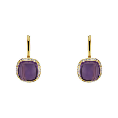 Diamond earrings with Amethyst Mystic Drop