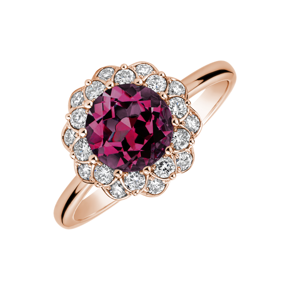 Ring with Garnet and diamonds Flower Joy