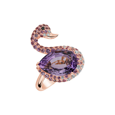 Ring with black and white diamonds,Sapphire and Amethyst Noble Swan