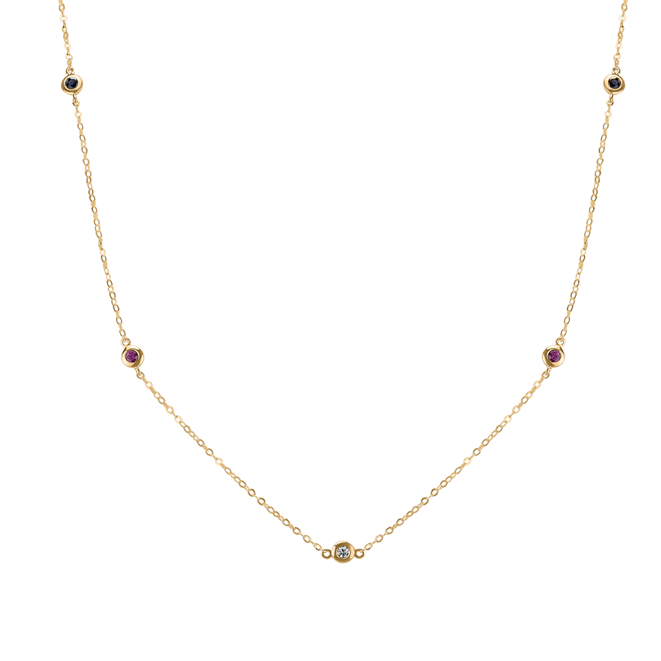 Diamond necklace with Sapphire and Ruby Dots