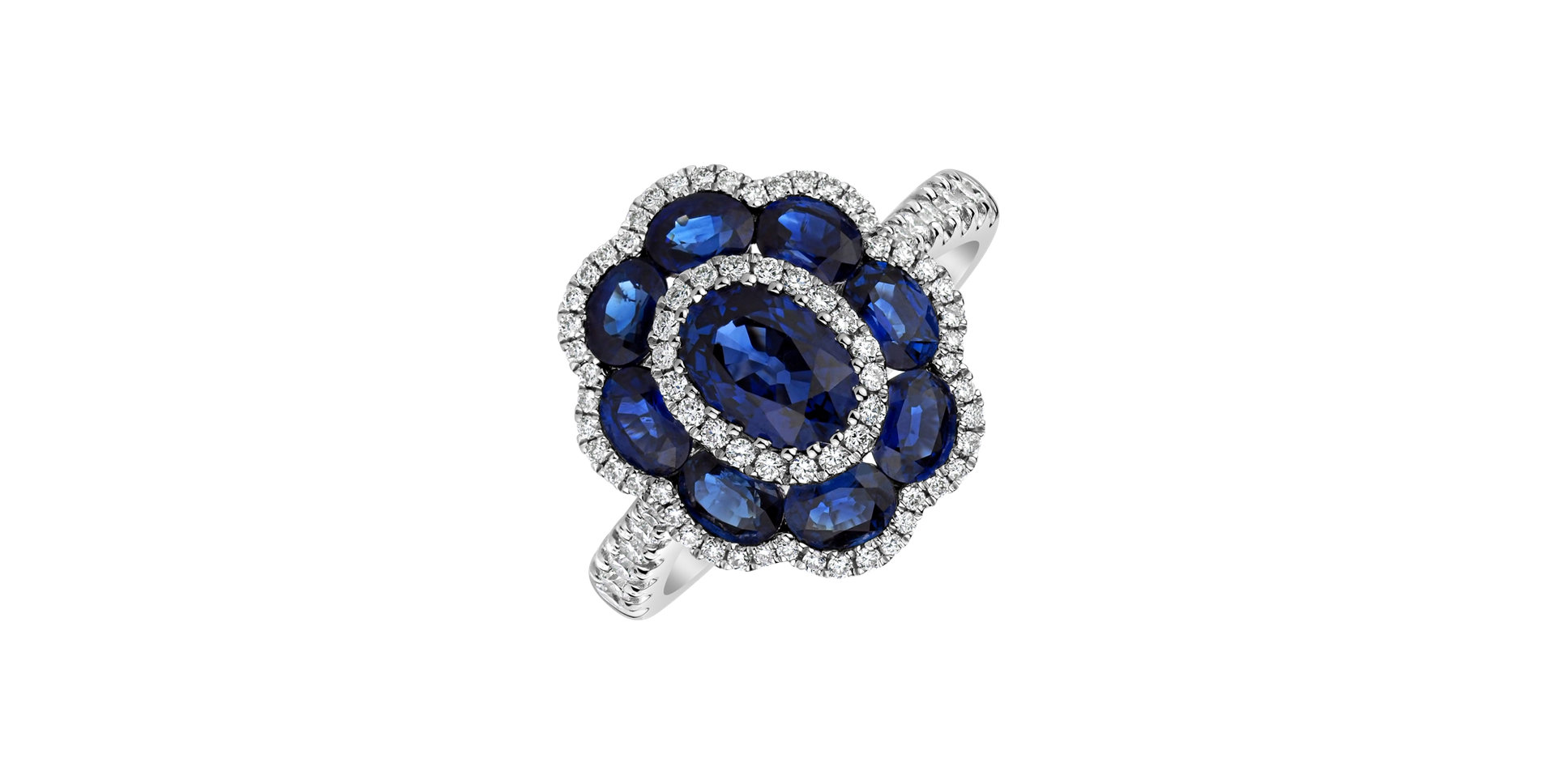 Diamond ring with Sapphire Midnight Bloom
