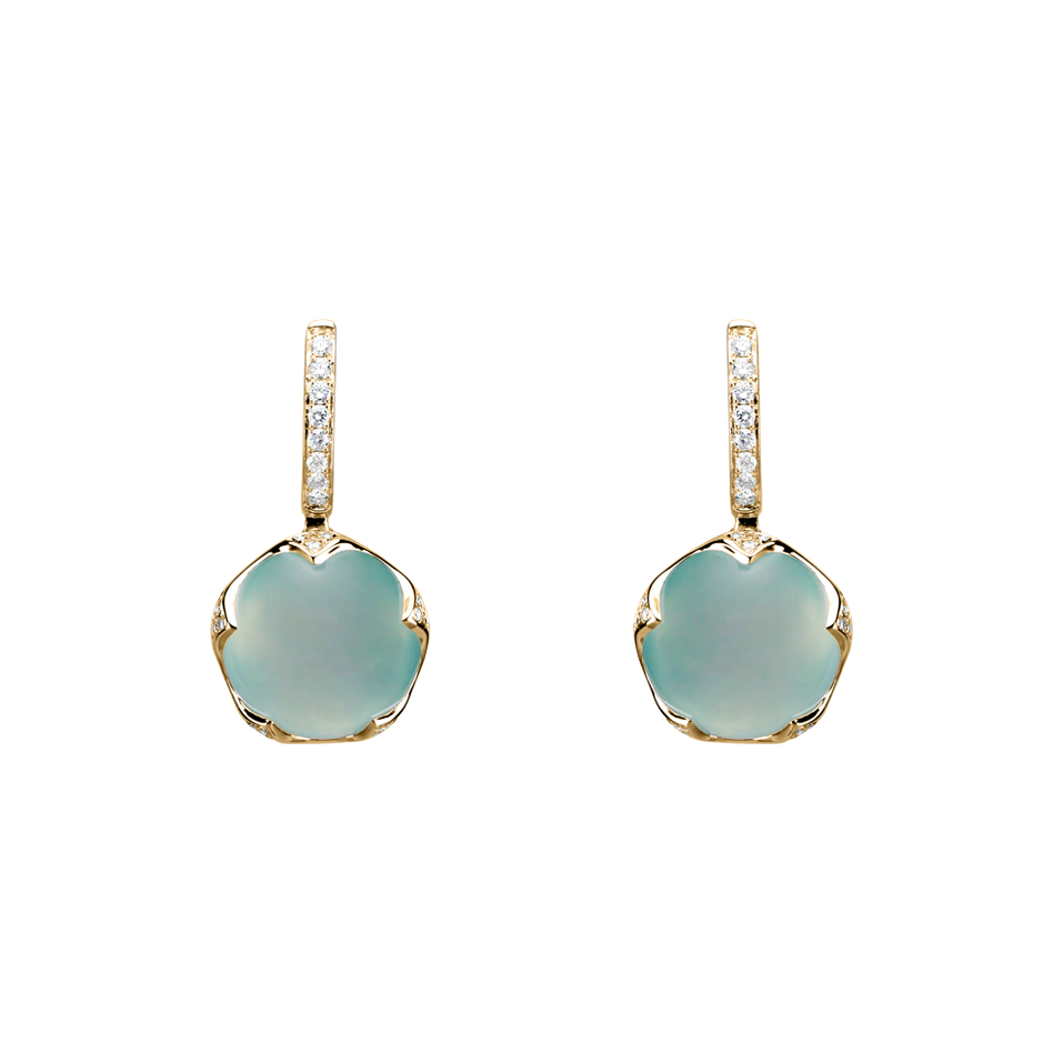 Diamond earrings with Chalcedony Vivid Blossom