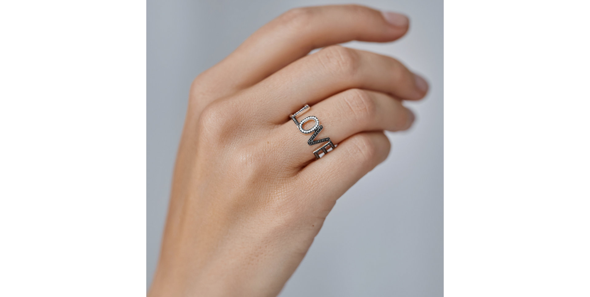 Ring with black diamonds Love