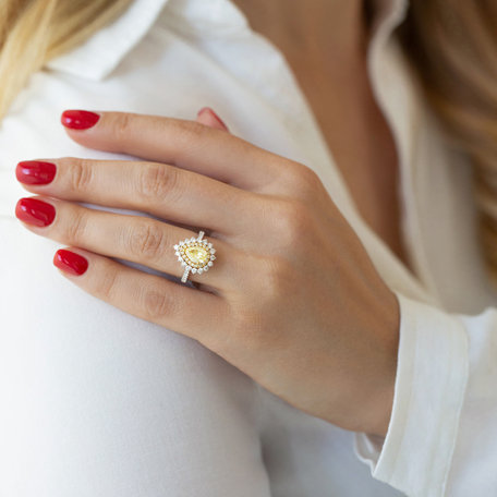 Ring with yellow and white diamonds Joyful Drop