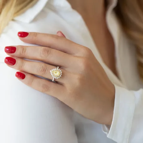 Ring with yellow and white diamonds Joyful Drop